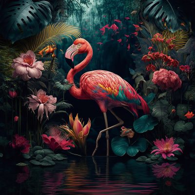 Schilderij Flamingo