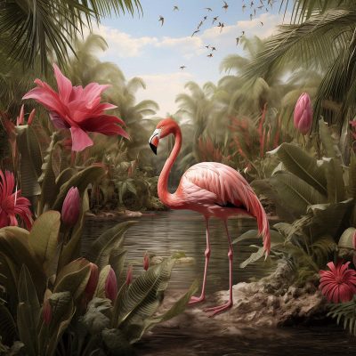 Schilderij Flamingo